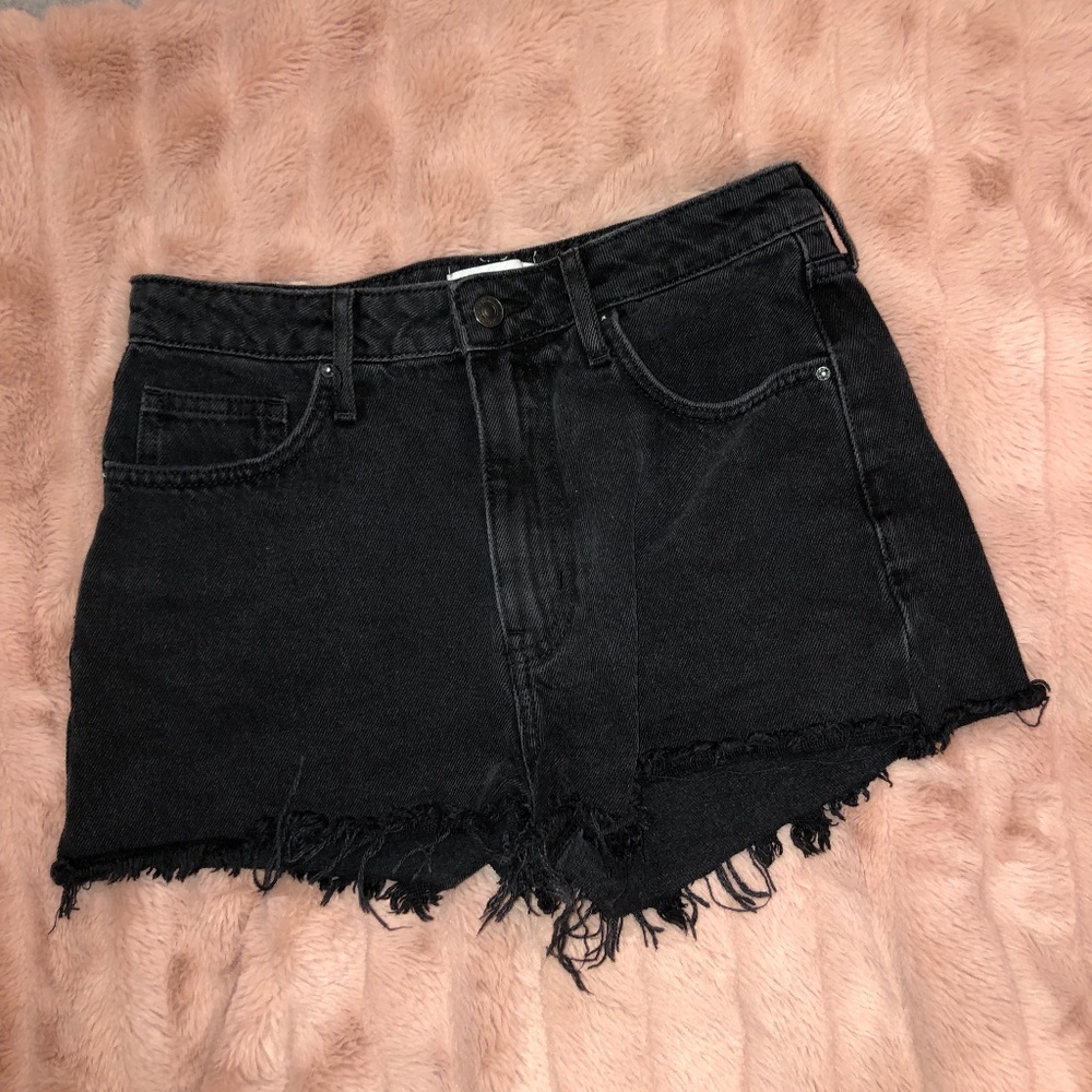 Black Denim Medium Rise Shorts